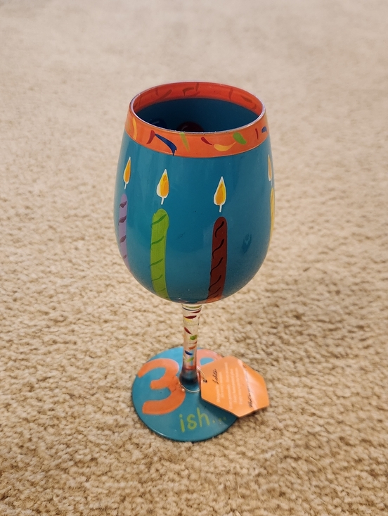Other - Lolita‎ Wine Glass 30-Ish Birthday Candles Hand Painted 15 oz NWT
